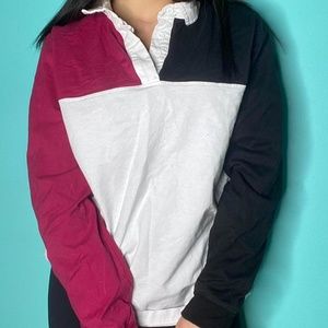 Zumiez Empyre Ripped White, Black & Berry Long Sleeve Polo Shirt